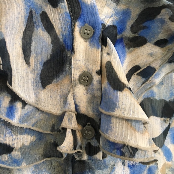 Blue Animal Print Sheer Blouse New York & Co Small - Picture 3 of 8